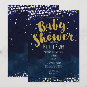 Blå och gul stjärnklar natt Baby Shower-inbjudning Inbjudningar