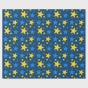 Blå och gul stjärnmönstrad presentpapper