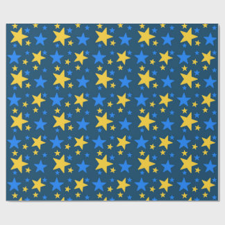 Blå och gul stjärnmönstrad presentpapper
