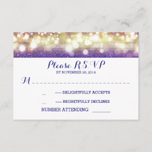 blå och gul strängljus glitter bröllop RSVP OSA Kort