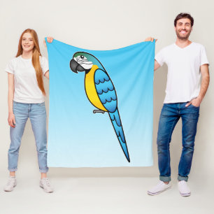 Blå Och Gul Tecknad Ara Papegoja Fågel Fleecefilt