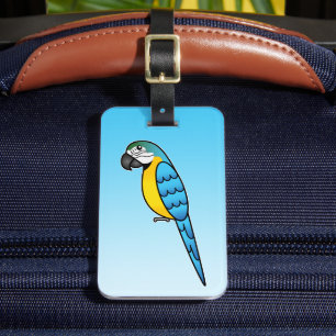 Blå Och Gul Tecknad Macaw-Papegoja Fågel Bagagebricka