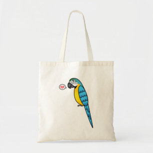 Blå Och Gul Tecknad Macaw-Papegoja Fågel Kärlek Tygkasse