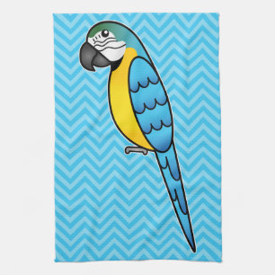 Blå Och Gul Tecknad Macaw-Papegoja Fågel Kökshandduk