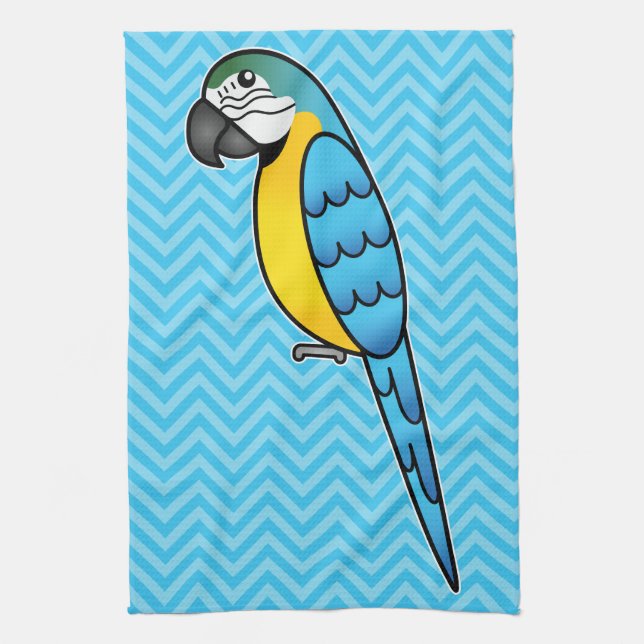 Blå Och Gul Tecknad Macaw-Papegoja Fågel Kökshandduk (Vertikal)