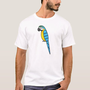Blå Och Gul Tecknad Macaw-Papegoja Fågel Tee