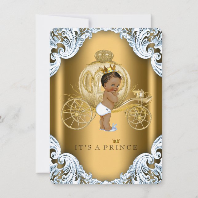 Blå och gul vagn Etnisk prins Baby Shower Inbjudningar (Framsida)