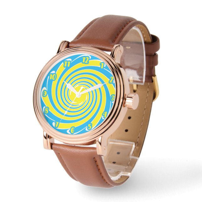 Blå och gul virvel armbandsur (Vinkel)