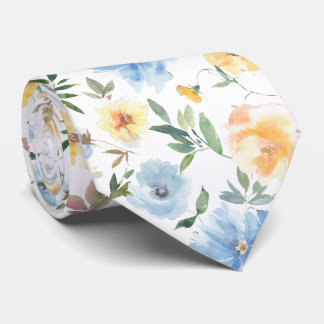Blå och gula blommiga halsduk slips