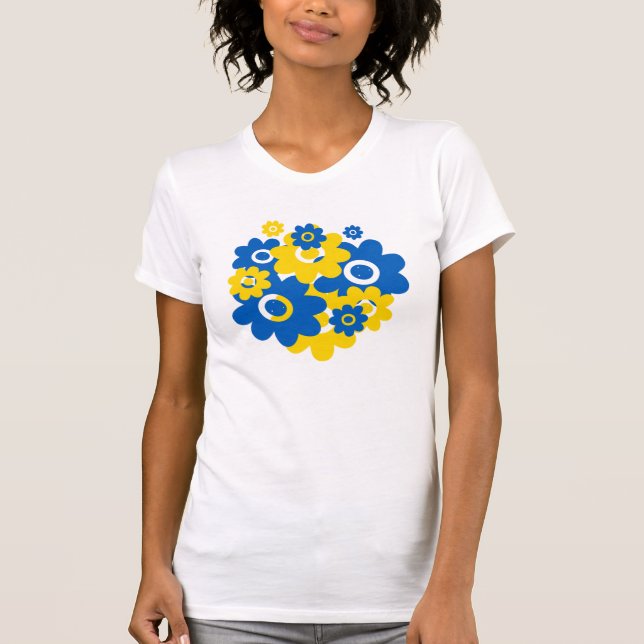Blå och Gula blommor T Shirt (Framsida)
