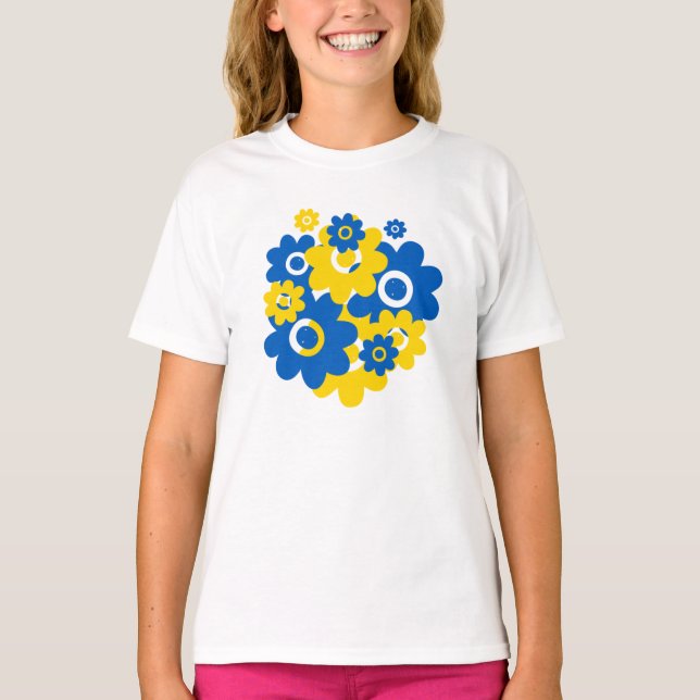 Blå och Gula blommor T Shirt (Framsida)