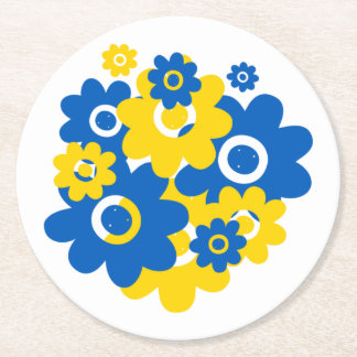 Blå och Gula blommor Underlägg Papper Rund