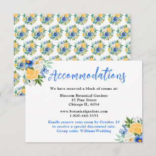 Blå och gula blomsterbröllopsboenden tilläggskort