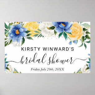 Blå och gula boho-blommor bröllopsdusch välkommen poster