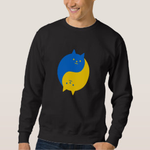 Blå och gula segerkatter Balanserad Yin Yang Meo Lång Ärmad Tröja