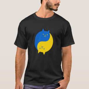 Blå och gula segerkatter Balanserad Yin Yang Meo T Shirt
