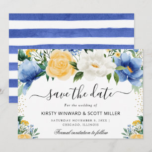 Blå och gula sommarblommor bröllop spara datumet