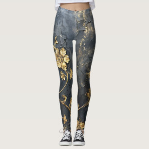 Blå och Guld 3D-skinn Leggings