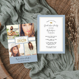 Blå och Guld | 4 Foto Studenten-inbjudan Meddelande