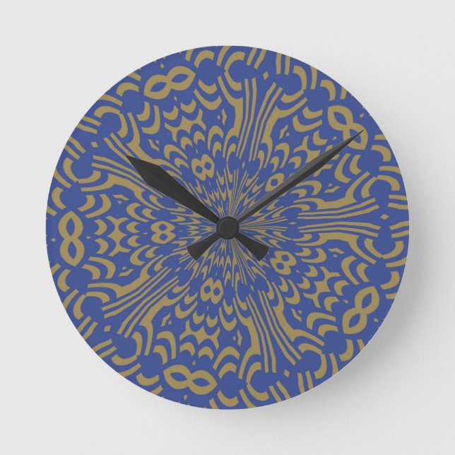 Blå och Guld Abstrakt design Rund Klocka (Framsida)