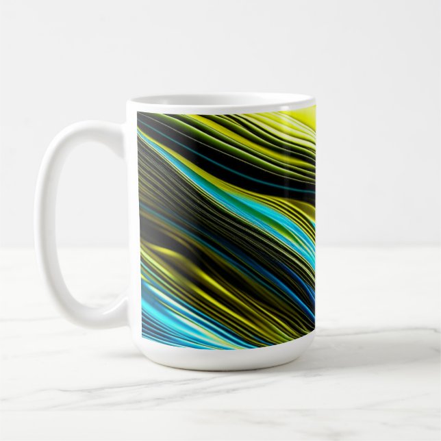 Blå och guld Abstrakt siden och satinrullar Kaffemugg (Vänster)
