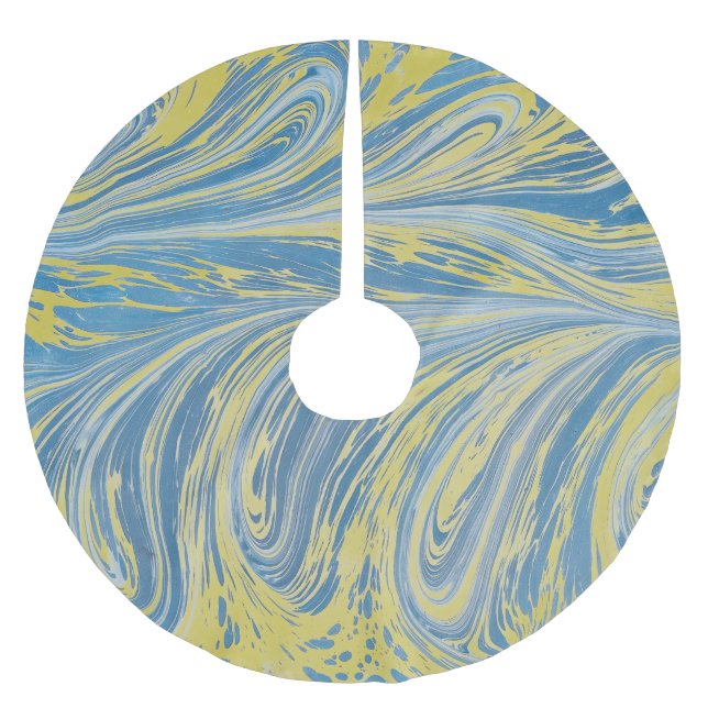 Blå Och Guld Abstrakt Våg Julgransmatta Borstad Polyester (Framsidan)