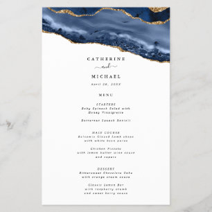 Blå och Guld Agate Gräns Heavy Papper Menu Flygblad