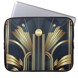 Blå Och Guld Art Deco  Laptop Fodral