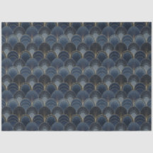 Blå och Guld Art Deco Scallop Luxury Decoupage