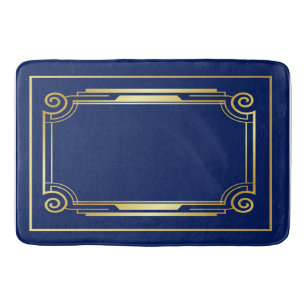 Blå och Guld Art Deco Stil Bath Mat Badrumsmatta