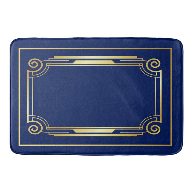 Blå och Guld Art Deco Stil Bath Mat Badrumsmatta (Framsidan)