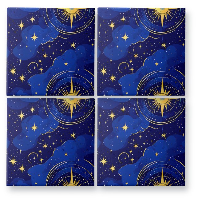 Blå och Guld Astrology Stars och Himmel Kakelplatta (Skapare uppladdad)