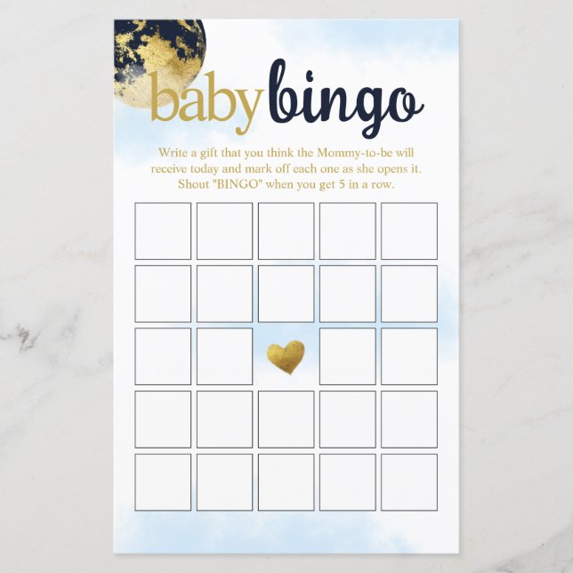 Blå och Guld Baby Bingo Baby Shower Game (Framsida)