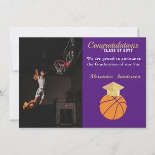 Blå och guld basketboll examensannonsering meddelande