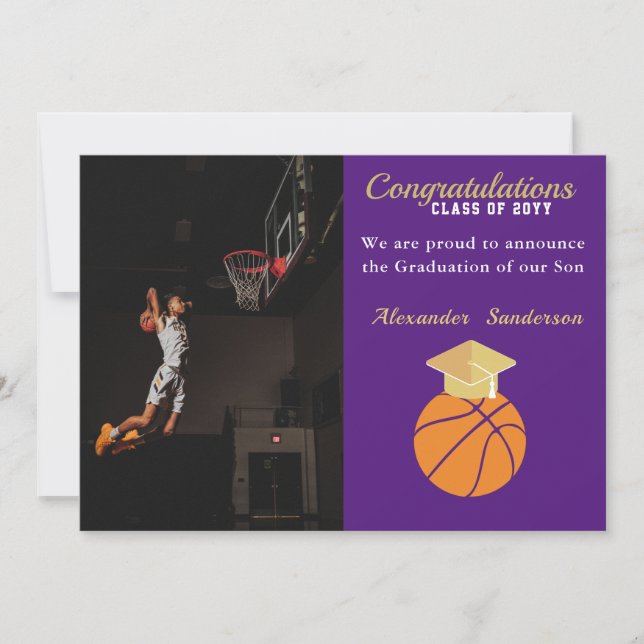 Blå och guld basketboll examensannonsering meddelande (Framsida)