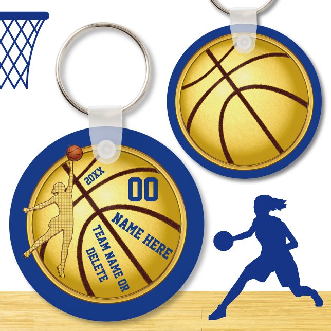 Blå och Guld, Billigt-gåvor för basketspelare Nyckelring (Basketball gifts for girl players. Blue and Gold, Cheap basketball gifts. Custom basketball keychain)