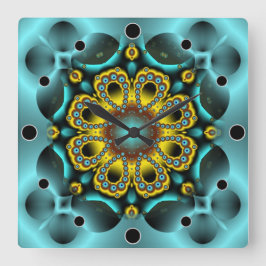 Blå och Guld blomma och fjärilar Fyrkantig Klocka