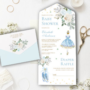 Blå och Guld Blommig Ballerina Bebis Shower