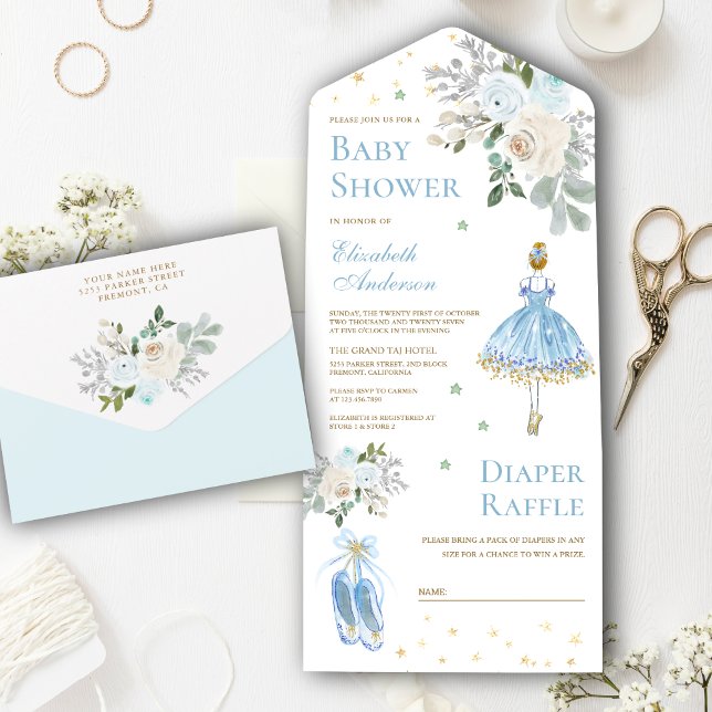 Blå och Guld Blommig Ballerina Bebis Shower (Skapare uppladdad)