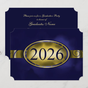 Blå och guld Blommig knapp 2026 Examenfest Inbjudningar
