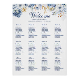 Blå och guld blomsterformig bröllopsställningskart perfect poster