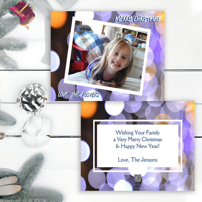 Blå och Guld Bokeh Julfoto Julkort (Skapare uppladdad)