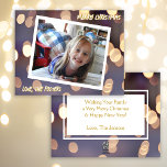 Blå och Guld bokeh Sparkles julfoto Julkort<br><div class="desc">Personligens julkort. Söt julblått och guld-bokeh-helgdag.</div>