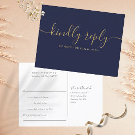 Blå Och Guld Bröllop Låtsed Request RSVP Inbjudan Vykort