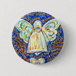 Blå och Guld Cancer Angel Button Stift Knapp