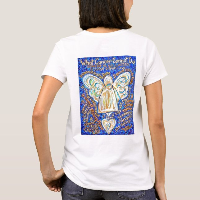 Blå och Guld Cancer Angel T-shirt (skriv ut på bak (Baksida)
