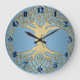 Blå och Guld Celtic Knot Livets träd Clock Stor Klocka