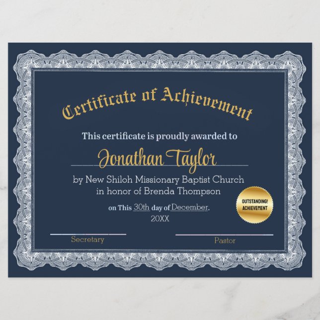 Blå- och Guld-certifikat för uppnående (Framsida)