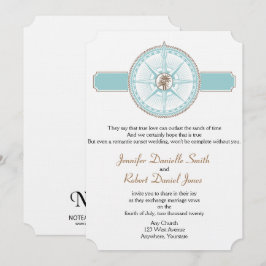 Blå och Guld Compass Ro Beach Wedding Inbjudningar