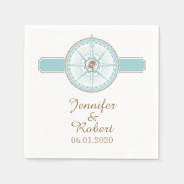 Blå och Guld Compass Ro Beach Wedding Napkin Pappersservett